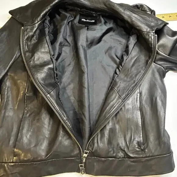 Madewell lamb leather shrunk zip front brass hardware jacket size 6** - Picture 8 of 15